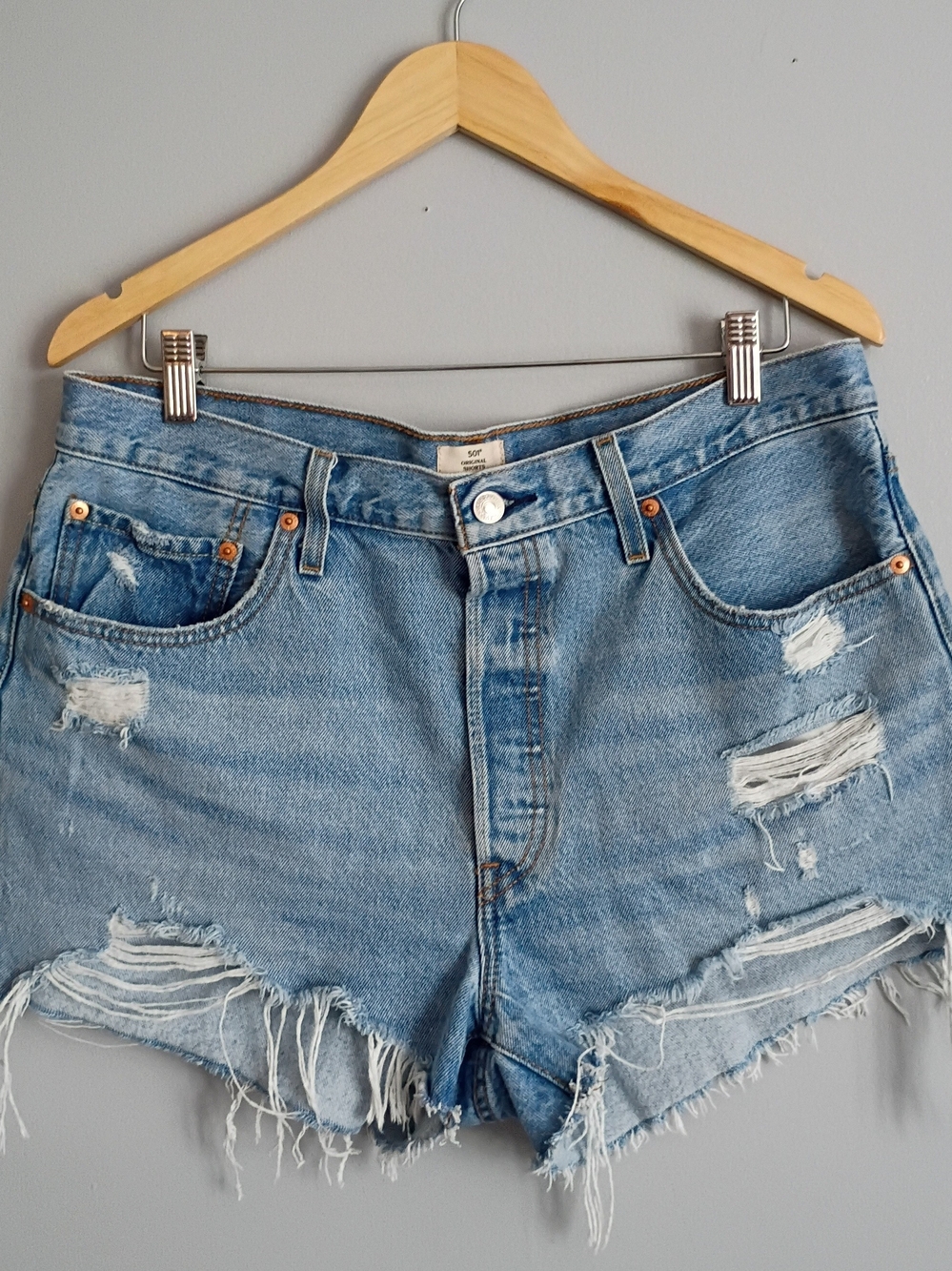 Levi's Distressed Light Wash Denim Cutoff Shorts
